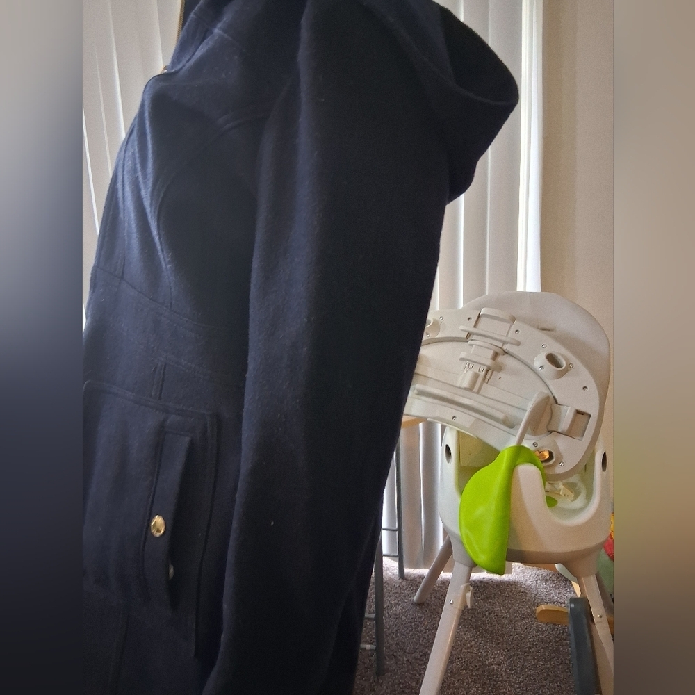 Elegant Navy Hooded Women's Coat - Picture 5 of 7